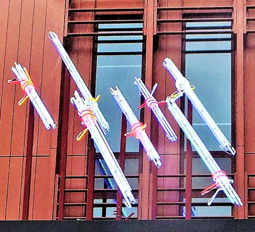 Neon shards of rain - art commission Newham VI College, London by Terry W. Scales