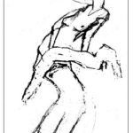 Refugee Mother and Child, sketch for steam-bent 5-metre wood sculpture, 2023.